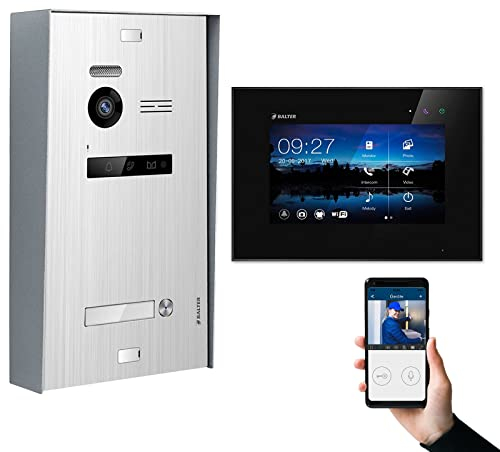 Nonic Balter EVO Aufputz Video-Türsprechanlagen WLAN Set 1 Familienhaus (1x Türstation mit Kamera Silber, 1x Touchscreen 7 Zoll LCD-WiFi-Monitor Schwarz, Smartphone APP, 2-Draht, 150° Kamera)