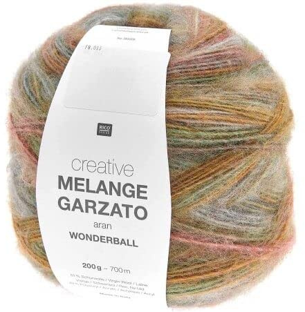 Rico Design Creative Melange Garzato Aran Wonderball Fabe 13, Farbverlaufswolle Nadelstärke 5 mm zum Stricken oder Häkeln, Wolle 200g Knäuel, 13 - Grün / Lachs