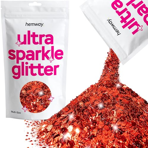 Hemway Ultra Sparkle Glitter Red 100g Multi Size | Glitter for Arts & Craft, Makeup, Nail Art, Crafting, Card Making, Sparkle Decoration