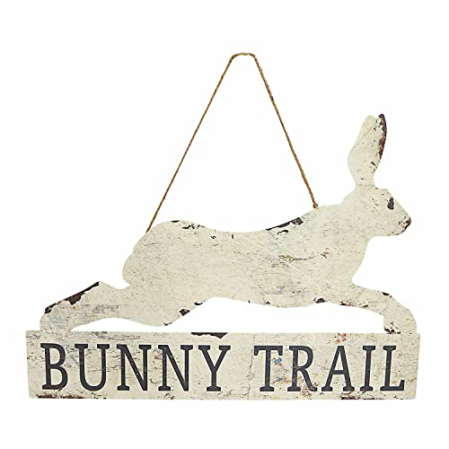Loberon Dekoboard Bunny Trail, inkl. Aufhängung, Hasen-Design, Shabby-Look, Osterhase, Ostern, Osterdekoration, Eisen, Jute, Creme