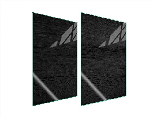 DarHaus Herdabdeckplatten 2-Teilig 35x52 cm Ceranfeldabdeckung Gehärtetes Glas Herdschutz Spritzschutz Schneidebrett für Elektroherd Induktion Holz Schwarz