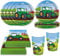 Bikasun Vajilla para fiestas de cumpleaños infantiles tractores, juego de vajilla de cumpleaños, vasos de papel, servilletas tazas vajilla, 16 invitados decoración para niños y niñas tractor verde
