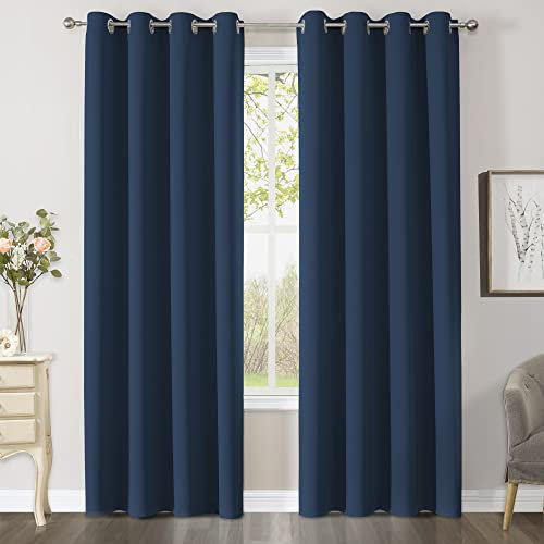 CUCRAF Blackout Curtains for Bedroom Navy Blue 96 Inch Drop 2 Panels, Thermal for Living Room, Eyelet Black Out as Soundproof Room Dividers W55 x L96