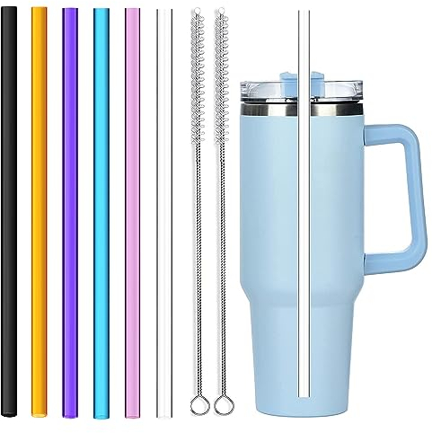 ALINK Lot de 6 pailles réutilisables en plastique dur transparent de rechange pour verre et gobelets de 40/30 onces - Pailles Stanley réutilisables extra longues de 31 cm (6 couleurs)