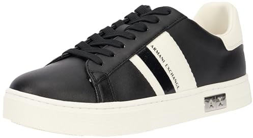 Armani Exchange Women's Cup Sole Mina, Back tab with Logo and Metal Logo Detail on Side, Black+ Off White, 39