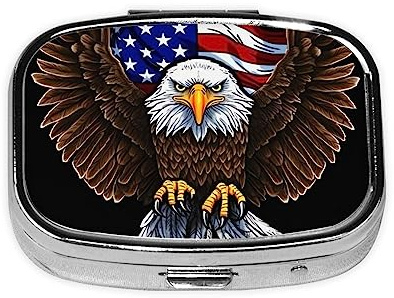 Pillendose mit USA-Flagge, patriotischer Adler, aus Metall, tragbare Pillendose für Tasche oder Geldbörse, dekorativer Medizin-Organizer, Vitaminbehälter