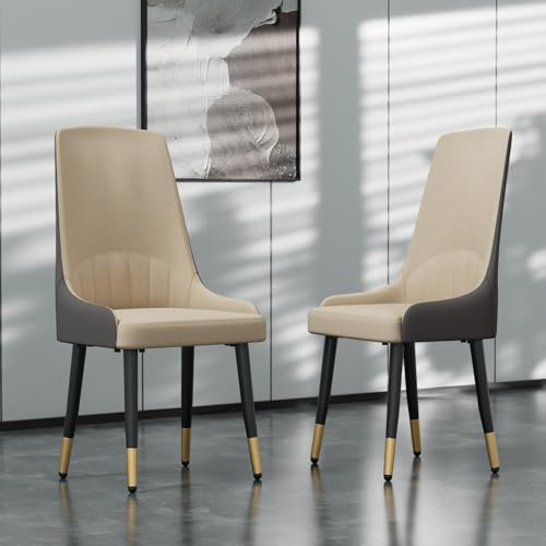 FATIVO Esszimmerstühle Leder 2er Set, Küchenstühle Hohe Rückenlehne aus Luxus Kunstleder丨Wohnzimmerstühle belastbar 150kg bequemer Polsterstuhl Essstühle für Esszimmer Restaurant Cafe Beige