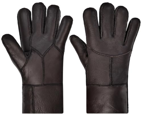 Harssidanzar Winter Leder handschuhe,warme Shearling Wolle gefüttert für Damen Winter kaltes Wetter Handschuhe KL029EU,Braun, Größe L