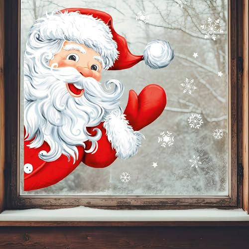 Wandtattoo Loft Fensterbilder Weihnachten mit winkenden Weihnachtsmann, links – Wiederverwendbar – A4 Bogen – Weihnachstdeko Fenster Kinderzimmer, Weihnachtsbilder Fenster, Fensterbild Winter