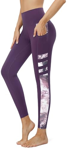 Tuspryt Sport Leggings Damen mit Taschen,Blickdicht Sporthose Damen lang Trainingshose Yogahose Fitnesshose Laufhose Leggings L