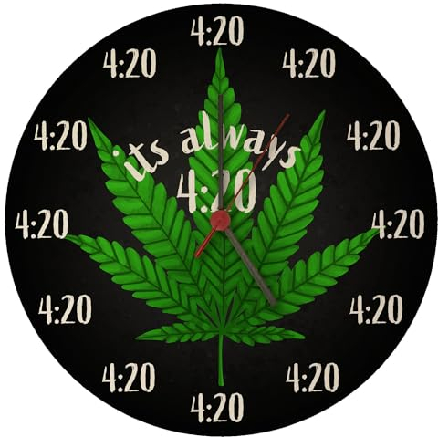 It's Always 420 Kiffer Wanduhr mit Cannabis Blatt Uhr für Kiffer mit bekanntem Kifferspruch als Gastgeschenk für echte Stoner die Ihr Weed lieben