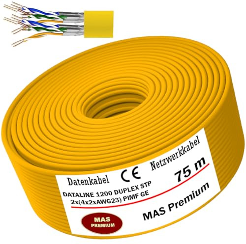 MAS Premium CAT 7 oder CAT 7 A Datenkabel von 5m bis 500m Netzwerkkabel Installationskabel Halogenfrei Kommunikationskabel Verlegekabel LAN Kabel (DATALINE 1200 STP 8X2XAWG23 GE, 75m)