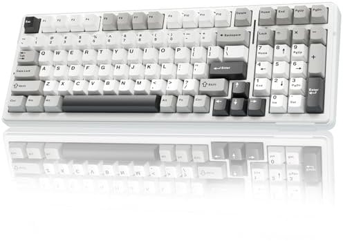 AULA F99 Mechanical Gaming Keyboard,BT5.0/2.4GHz/USB-C Hot Swappable Custom Keyboards with Five-Layer Padding,Pre-lubed Switches,8000mAh Battery,RGB Wireless Keyboard for PC/Tablet,Grey&white