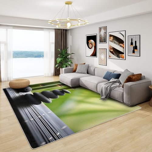 Générique Tapis Zen Chambre - Tapis Zen Jardin, Grand Tapis Salon Chambre Pierre Bambou, Moquette Antidérapant et Lavable en Machine, Tapis de Sol Interieur Doux à Poil Ras, 140x200 cm