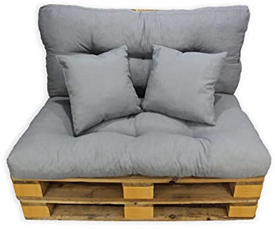 Acomoda Textil - Cojines Sofá Palets. Conjunto 4 Piezas para Palet, Asiento 120x80 cm + Respaldo + 2 Cojines. Cómodo y Elegante para Interior y Exterior, NO Incluye PALETS. (Gris)