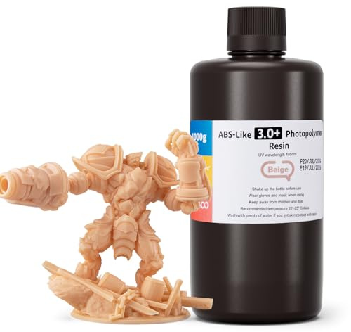 ELEGOO ABS-Like 3.0 Plus 3D Drucker Resin Beige 1000g, Hohe Hitzebeständigkeit 3D-Drucker Harz, Niedrigere Viskosität und Schrumpfung, 405nm LCD-UV-Aushärtung für MSLA/LCD/DLP 3D-Drucker