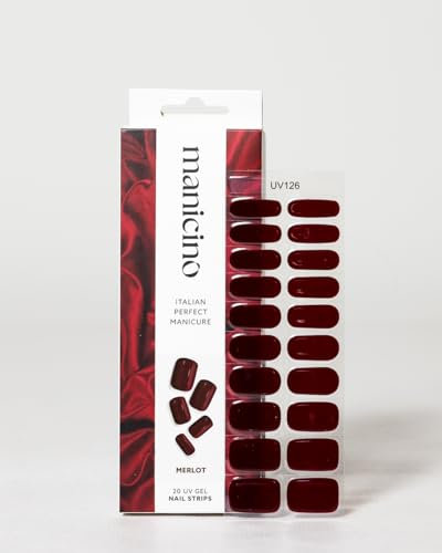 Manicino UV-Nagelfolie – langlebige Gel-Sticker für eine mühelose DIY-Maniküre mit Salon-Feeling, ob zu Hause oder unterwegs (Merlot, Standard)
