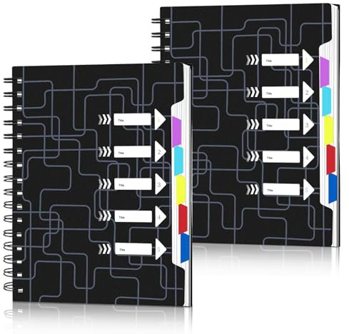 PRITOK 2 Stück Notizbuch mit Register: Notizbuch A5, Breite Linierte Notizbücher mit Haftnotizen und Index Tabs, Notizblock Block mit Register für Arbeit Office Schule College, Schwarz, 15x 21 cm