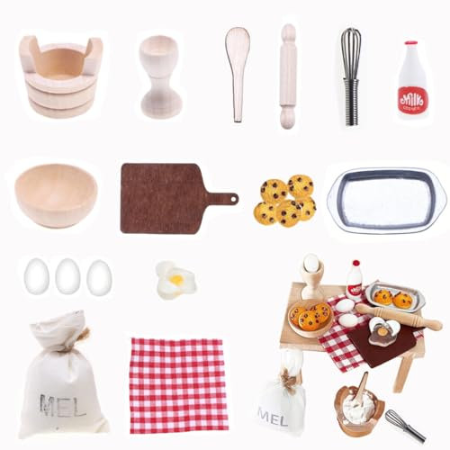 Wichtel Zubehör,20 Stück Miniatur Wichtelzubehör Backset für Weihnachten Wichteltür Deko,DIY Weihnachten Wichtel küche Puppenhaus Zubehör,Weihnachtsbäckerei Set