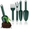 COM-FOUR® set di attrezzi da giardino da 4 pezzi in plastica robusta: cazzuola larga, cazzuola stretta, rastrello a mano e coltivatore per piante e giardinaggio (Set 1-4 pezzi)