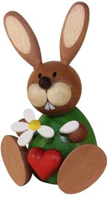 Kunsthandwerk Ullrich Osterfigur Hase sitzend mit Blume & Herz bunt BxHxT 7x11x7,5cm NEU Hase Osterdeko Holzhase Osterdeko Osterhasenfigur Ostern Korb Osterei Frühling Erzgebirge Seiffen