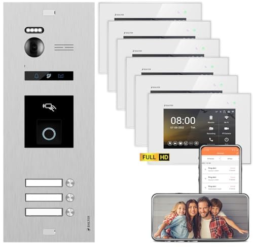 BALTER EVO HD Video Türsprechanlage mit Fingerprint Silber/Weiß 3 Familienhaus Set 3x 7 LCD Monitor WiFi 3x 7 LCD Monitor
