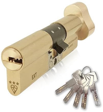IRONWORX® APECS - Serratura a cilindro europeo a 3 stelle, in ottone, 45 mm (chiave) (90 mm), ad alta sicurezza, TS007 BSI, con 5 chiavi