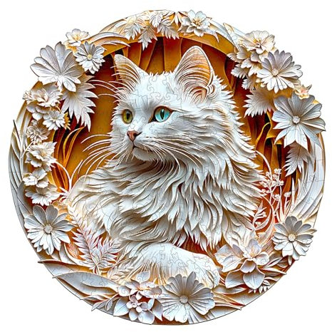KaayeeWood Wooden Jigsaw Puzzles-300 Pieces Cat Unique Shape Wooden Puzzles for Adults, Challenge Wood Puzzles with Wood Box, Birthday Gifts for Family Friend(13.4 * 13.3in)