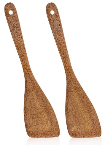JIEYAO 2Pcs Wooden Spatulas, Wooden Turners 12.8 Inches Long Handle Frying Spatula Small Cooking Utensils Set Wood Flipper for Non-Stick Cookware