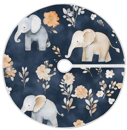 Weihnachtsbaumschmuck mit Cartoon-Elefant, rund, für Zuhause, Outdoor, Urlaub, 90 cm, Marineblau