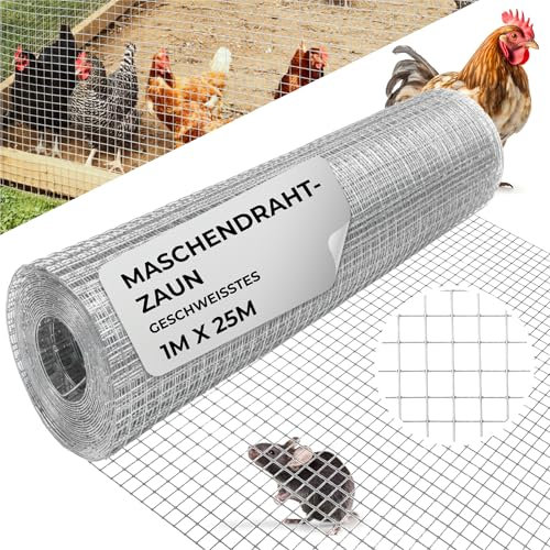 STREND PRO Maschendrahtzaun | Geschweißt - Verzinkt | 1m x 25m | 0,8 mm, 10x10mm | Kaninchendraht, Hasendraht, Volierendraht für Garten & Tierhaltung | Hasengitter, Hühnerzaun, Zaun