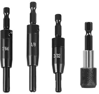 3pcs Self Centering Drill Bit Set, 1/4 Hex Shank Hinge Drill Bit Guide Set Quick Release Spring Loaded Hole Drill Bit with Holder for Wood Door Window Cabinet - 1/8, 7/64, 3/32