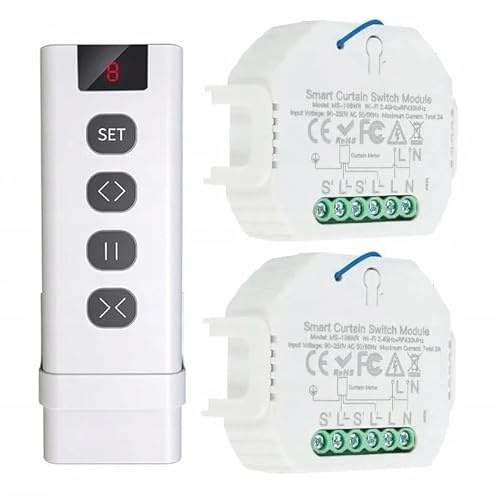 Kraslaw 2er Set Smart WLAN Rollladen Steuerung mit RF Fernbedienung – kompatibel mit TUYA Smart Life, Amazon Alexa, Google Assistant
