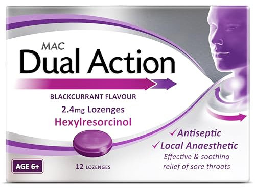 Mac Dual Action Blackcurrant Flavour 12 Lozenges - Relief of Sore throats and associated Pain