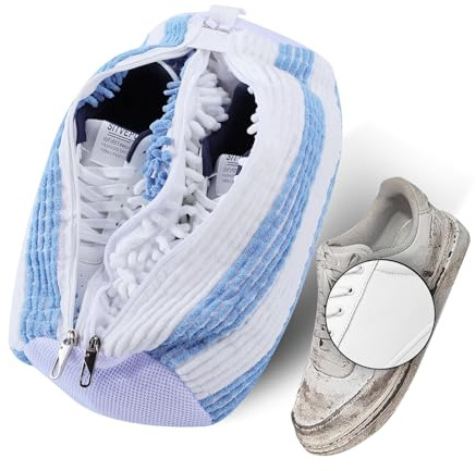 Cong.Lai Schuhwaschbeutel Waschmaschine: Doppel -Reißverschluss Doppeltaschen Schuhbeutel- Wäschesack für Sneaker & Turnschuhe für optimale Reinigung, Schutz & Pflege der Schuhe(Blau + Weiß)