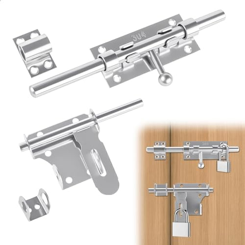 2 Stück 304 Edelstahl Türriegel, 12cm & 20cm Bolzenriegel, Abschließbarer Riegelschloss für Tor, Zaun, Fenster, Schuppen - Robust & Vielseitig für Außen und Innen