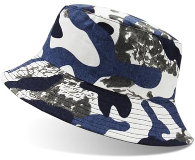 Muwodkdn Fischerhut Herren Damen 100% Baumwolle Sonnenhut Unisex Anglerhut Outdoor UV Schutz Camouflage Bucket Hat faltbar Wandern Freizeithut Blau
