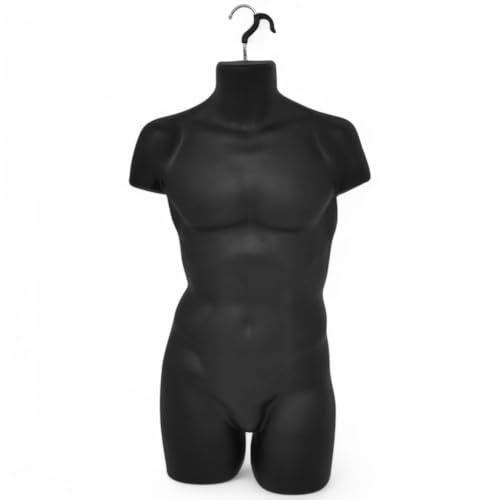 Matt Black-Male Hanging Mannequin Body Form – Heavy-Duty Plastic Display Torso with Removable Hook