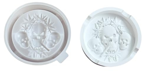 Xidmold 3D Schädel Aschenbecher Gießform,Aschenbecher Epoxidharz Formen,Totenkopf Form,Silikon Aschenbecherform,für Gips, Epoxidharz,Halloween Tischdeko,DIY Grusel-Deko