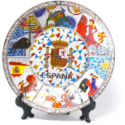 Genérico Metal bandra de España.15.5cm plato decorativo de cocina española, decoración de paredes interiores. España. Chapado en oro. colgado en la pared