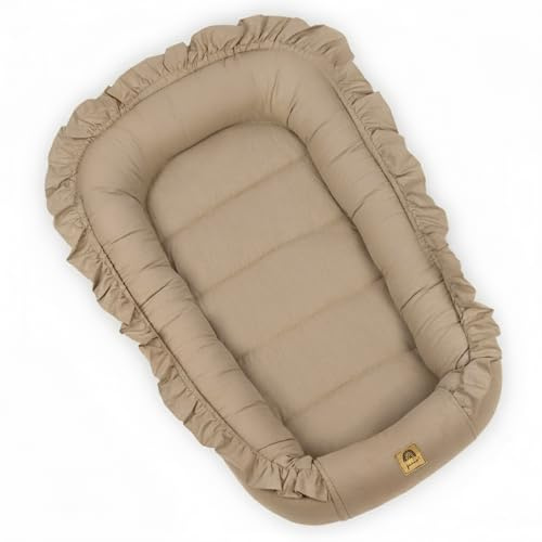 PIMKO Babynest mit rüschen Babynestchen für Baby Kuschelnest Babykokon für Neugeborene Baumwolle Nestchen 60 x 90 cm (Latte mit Klappe)