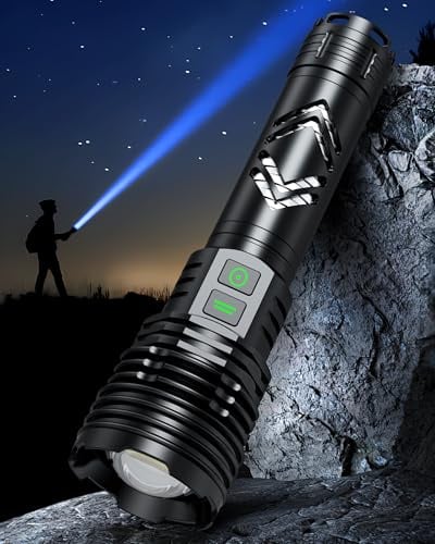 Amzyigou Torches Led Super Bright 2000 Lumens, Xhp160.5 Rechargeable Torch, Powerful Tactical Torches with Zoomable, Waterproof, Torch Gadgets for Men, 6 Modes for Camping and Emergencies