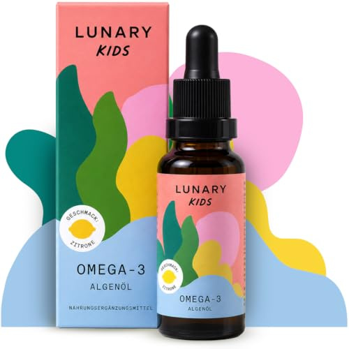 LUNARY KIDS OMEGA 3 DHA+EPA | Omega 3 Kinder Tropfen aus Algenöl | Omega 3 Tropfen Kinder DHA & EPA | Omega 3 Kids | Algenöl Kinder | Nahrungsergänzungsmittel | Zitronengeschmack | 30 Tage