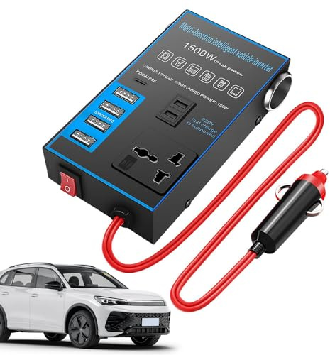 BIZOI 1500W Car Power Inverter, USB Charging Ports, 12V/24V Universal Converter with USB C, Fast Charging Car Charger Inverter with USB C, UK Compatible Safe and Stable for Tablets/Phones