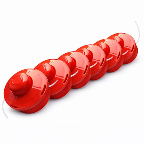 NEMAXX® FS2 Tap & Go Fadenkopf (Trimmerkopf) – Tippautomatik Doppelfaden – für Motorsense/Freischneider – M10 x 1,25 Linksgewinde – 2 mm – Schnittkreis 380 mm – Rot (6 Stück)