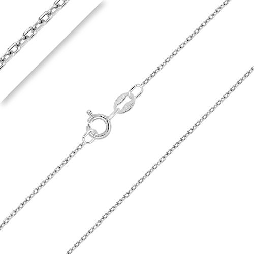PLANETYS - AnkerKette Diamantiert 925 Sterling Silber Rhodiniert Kette - Halskette - 1 mm Breite - Verschiedene Längen: 40-45-50-55-60-65-70 cm
