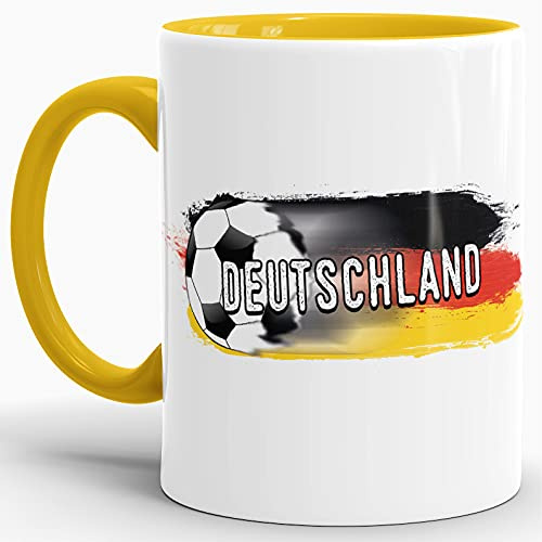 Flaggen-Tasse Deutschland - passend zur EM/WM/Liga/Pokal/Fussball/Fahne/Sport/Cup - Qualität Made in Germany Innen & Henkel Gelb