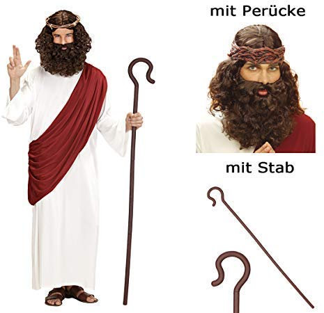 Prophet Kostüm Messias Verkleidung Jesus S - XXL mit Perücke und Stab S - 48/50