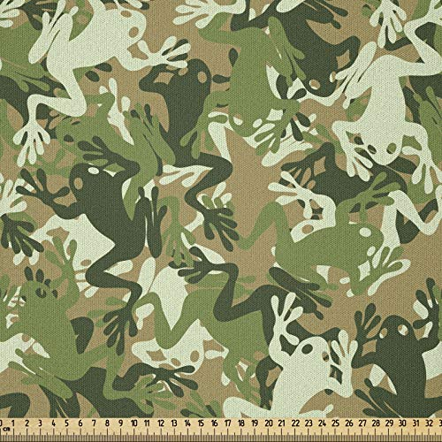 ABAKUHAUS Frosch Stoff als Meterware, Schädel-Camouflage-Design, Microfaser Stoff für Dekoratives Basteln, 1M (230x100cm), Salbei Kiefer Grün