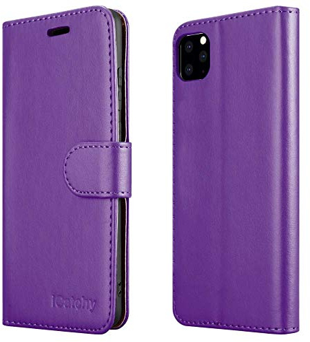 iCatchy iPhone 11 Pro Wallet Case Leather Flip Folio Phone Cover Card Slots Magnetic Stand Slim Protective Design (Purple)